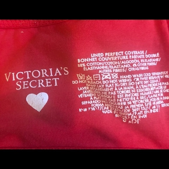 Victoria’s Secret Red Pink Stripe Lined Perfect Coverage Bra 34DD Sexy - Picture 3 of 4